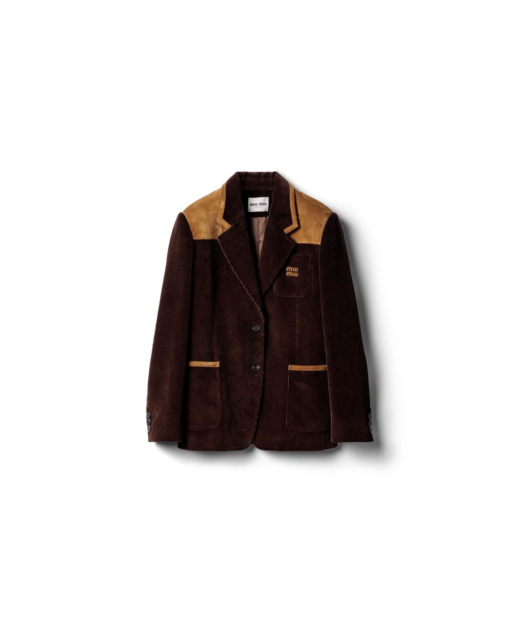 Miu Miu Brown Single-Breasted Corduroy And Leather Jacket