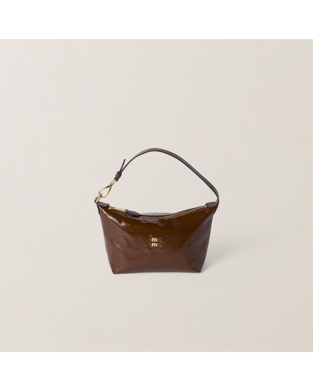 Miu Miu Naplak Patent Leather Pouch in Brown | Lyst UK
