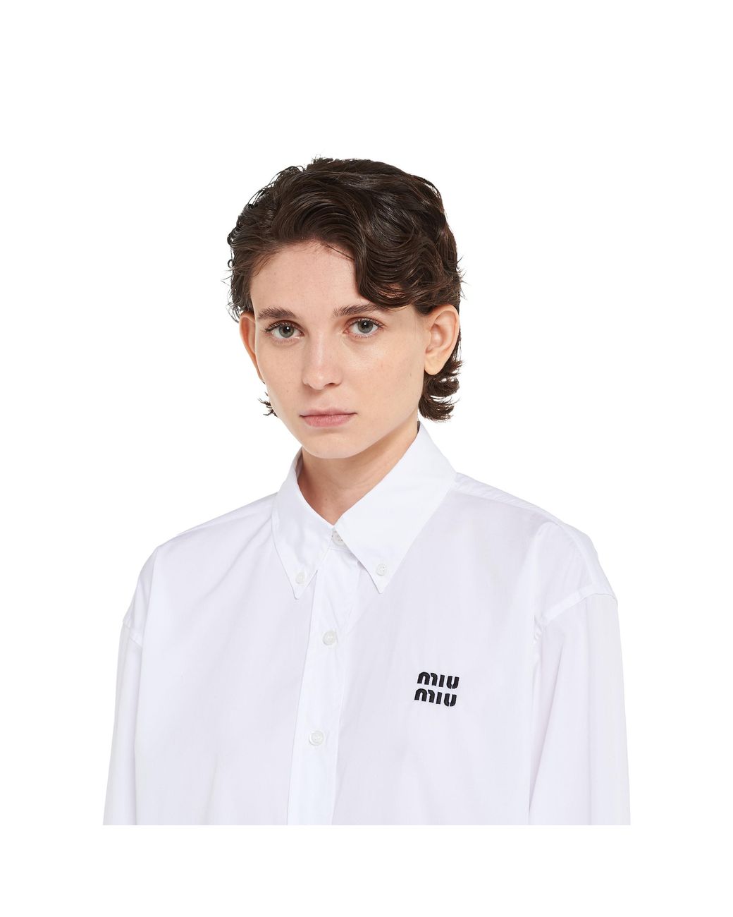 Miu Miu White Cropped Poplin Shirt