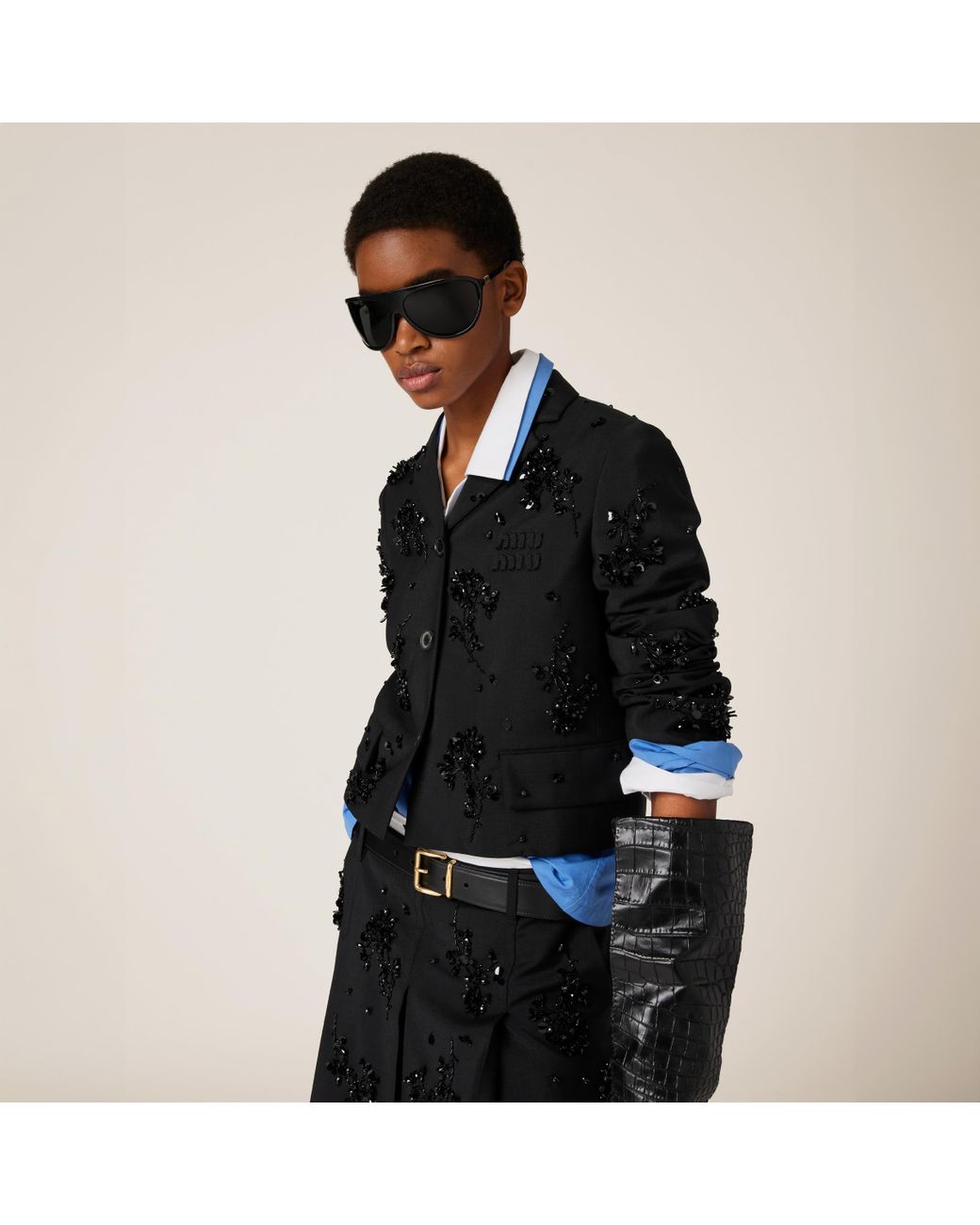 ブルゾン MiuMiu | Kid mohair zipper blouson jacket Miu Miu Kid Mohair Zipper Blouson Jacket in Hematite/Navy
