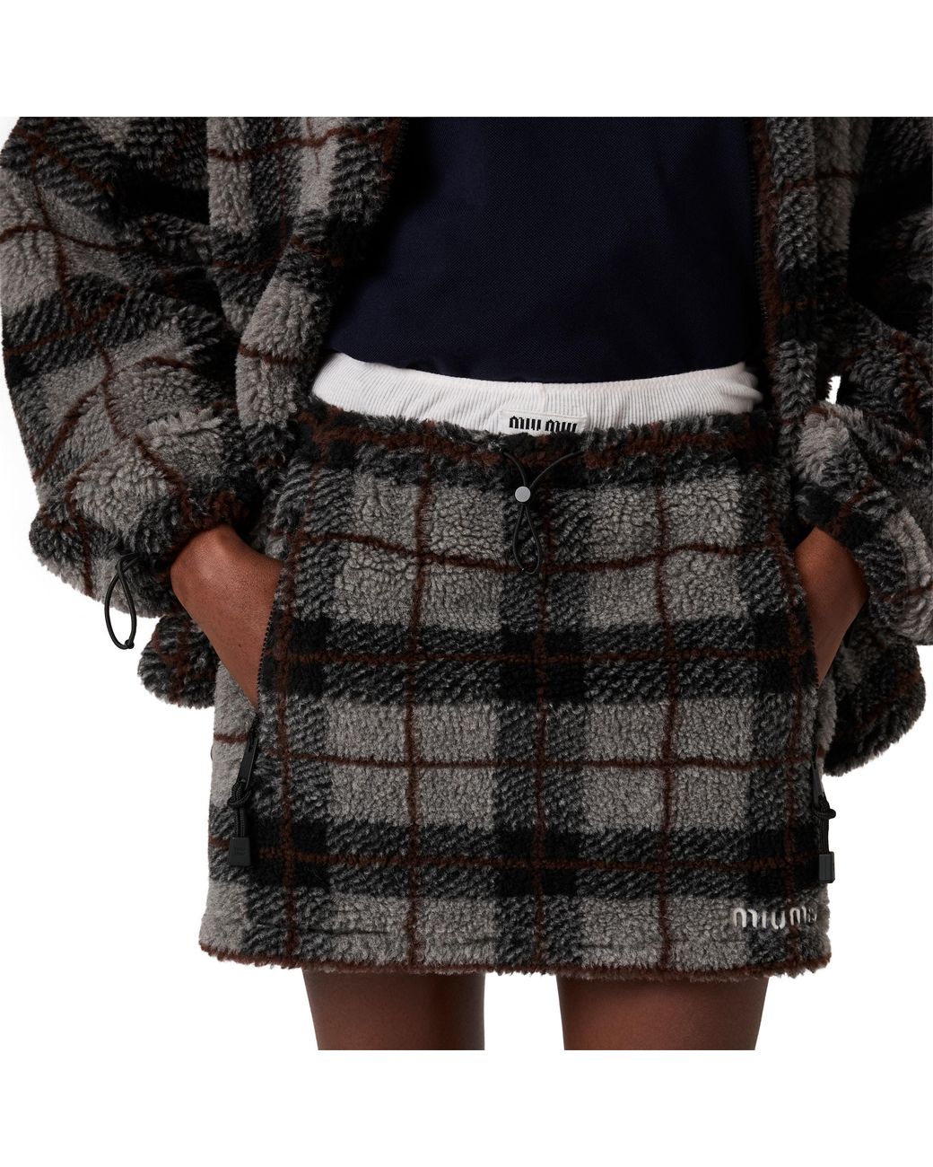 Miu Miu Black Checked Teddy Miniskirt