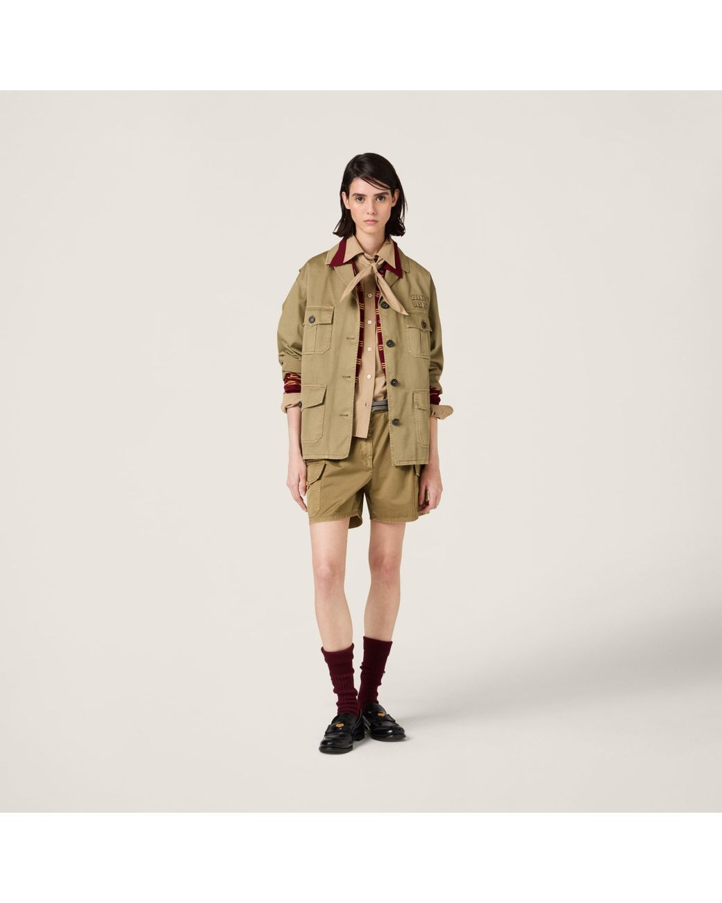 Miu Miu Satin Garment-Dyed Utility Jacket in Green | Lyst