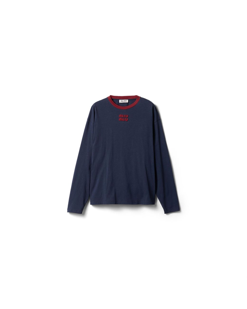 Miu Miu Blue Long-Sleeved Cotton Jersey T-Shirt