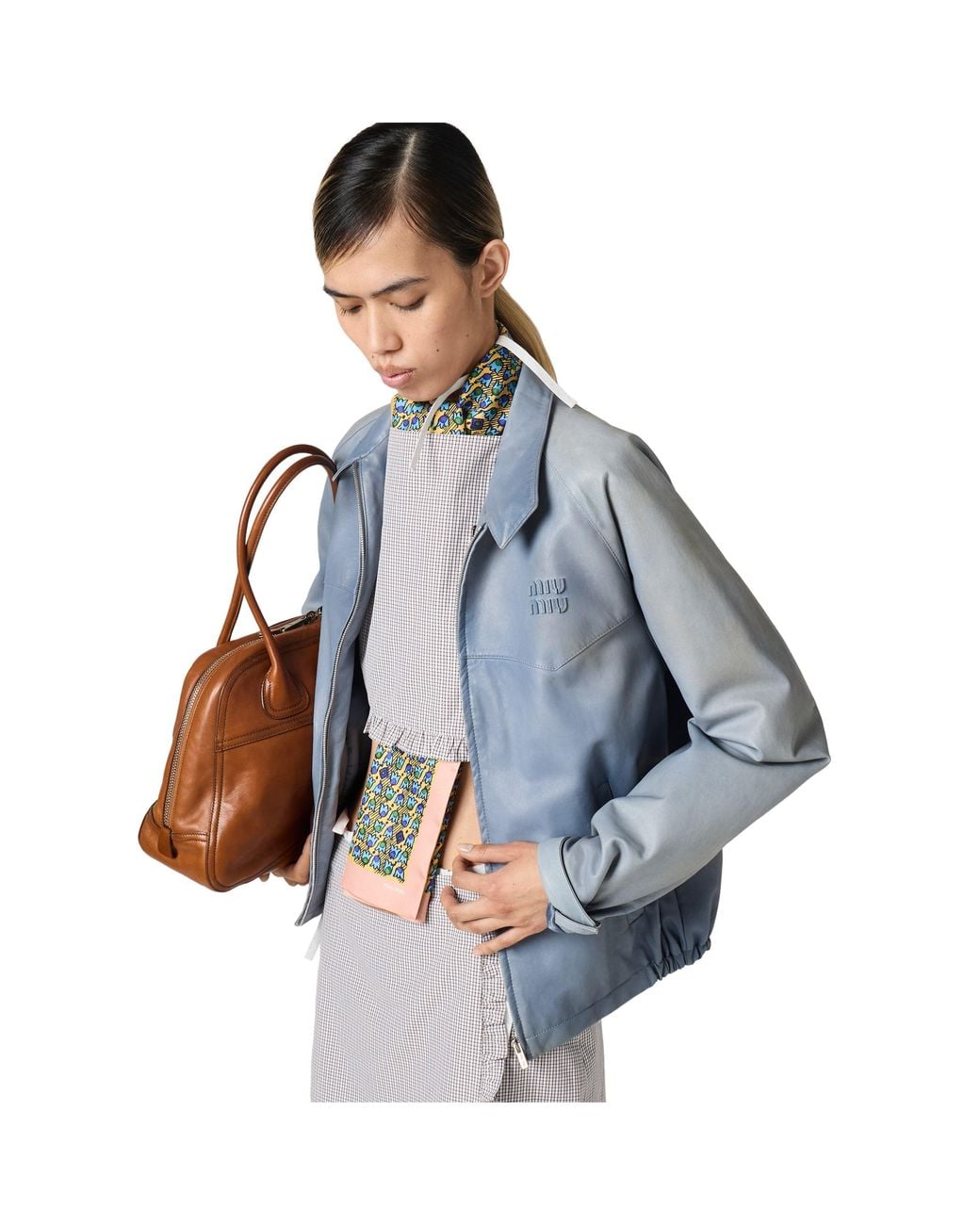 Miu Miu Blue Nappa Leather Jacket