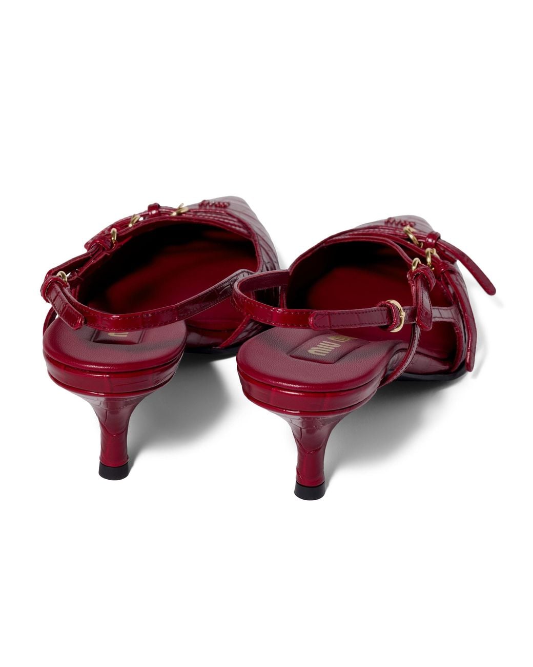 Miu Miu Red Crocodile Embossed Calfskin Slingback Pumps
