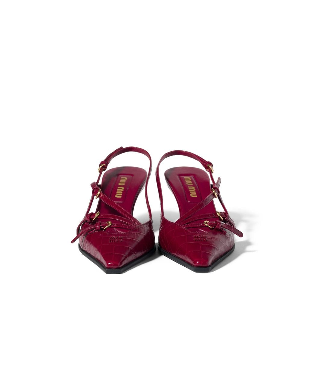 Miu Miu Red Crocodile Embossed Calfskin Slingback Pumps