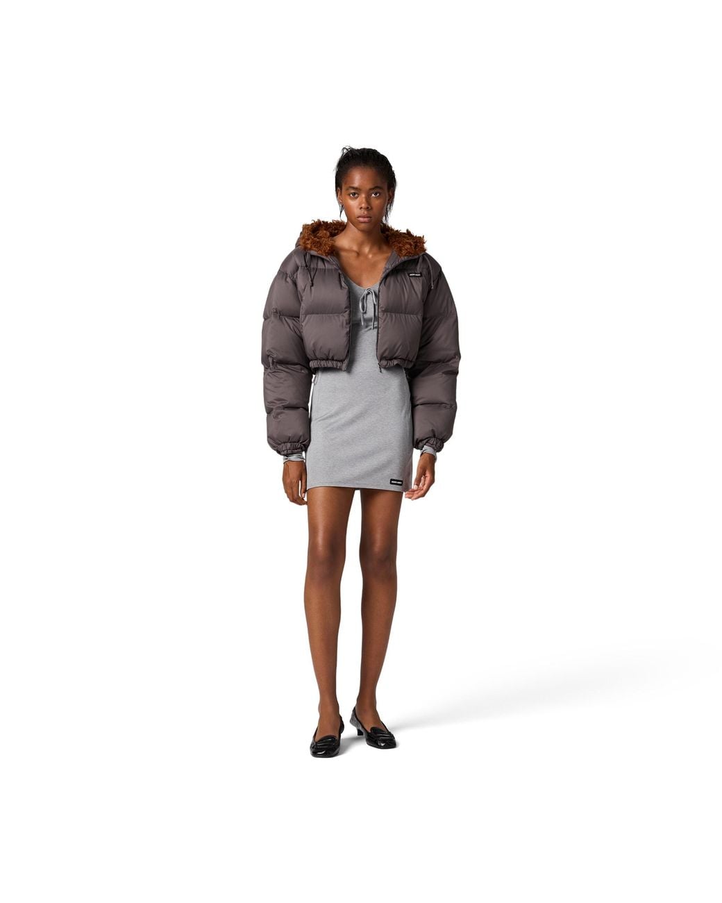 Miu Miu Brown Technical Pongé And Mohair Down Jacket