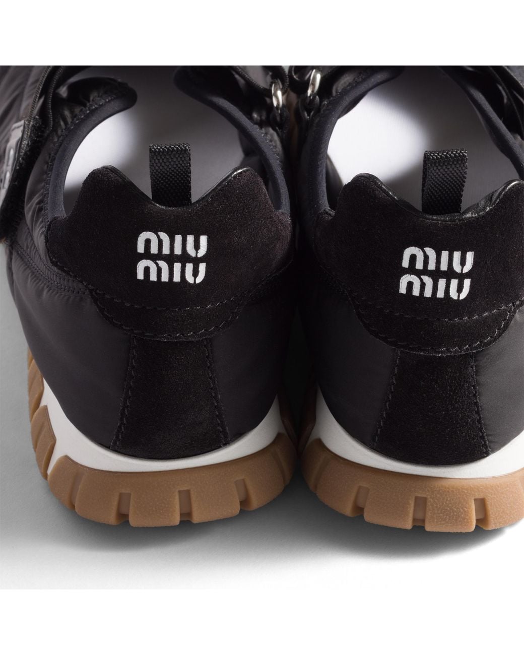 Miu Miu Black Tyre Technical Fabric And Suede Ballerinas