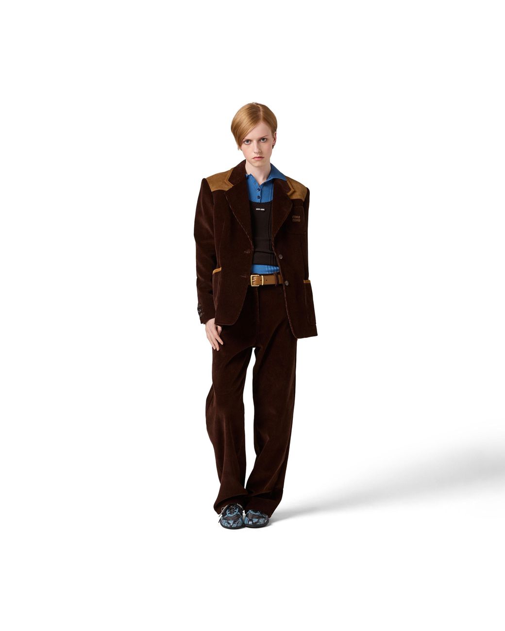 Miu Miu Brown Single-Breasted Corduroy And Leather Jacket