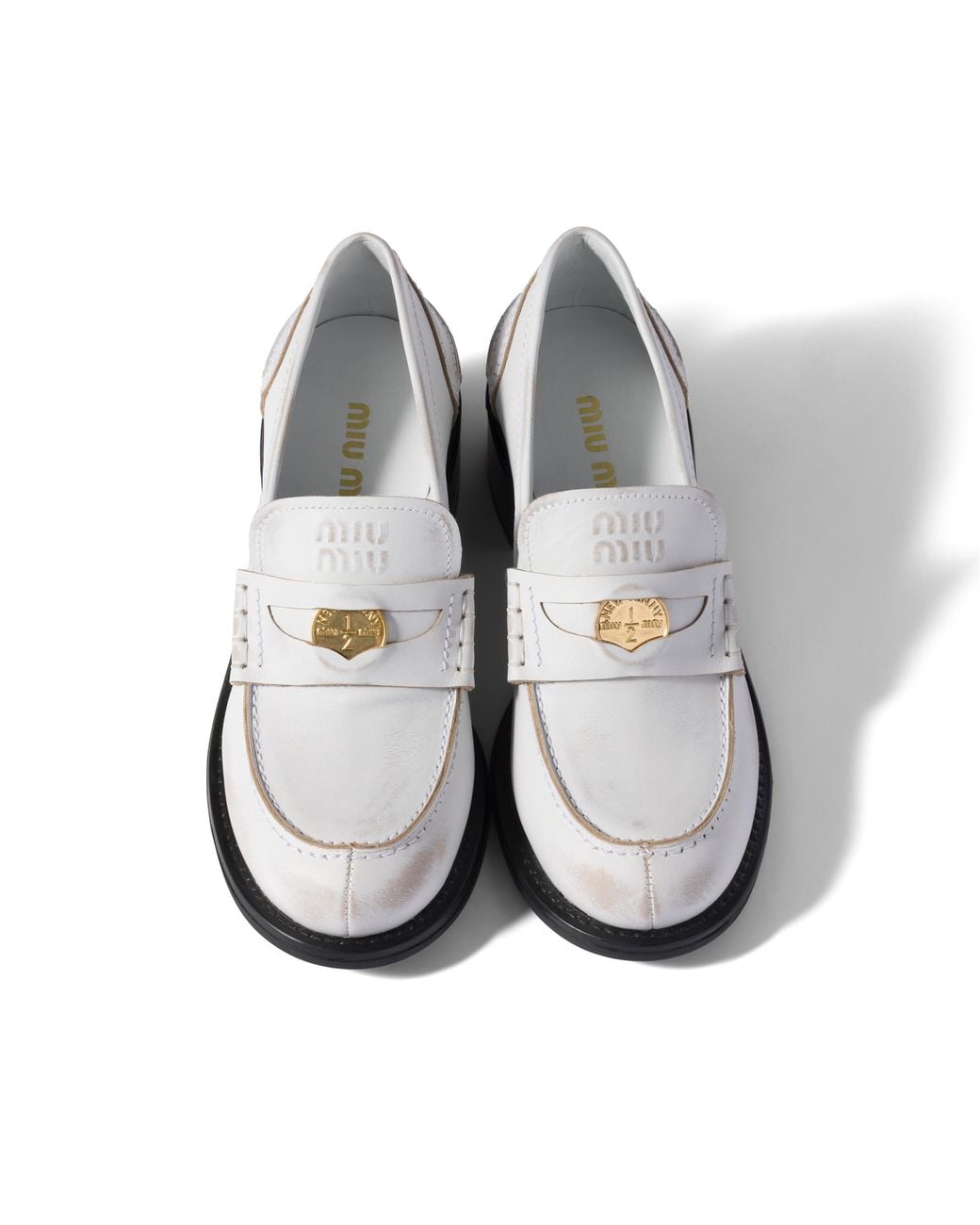 Miu Miu White Decò Calf Leather Loafers