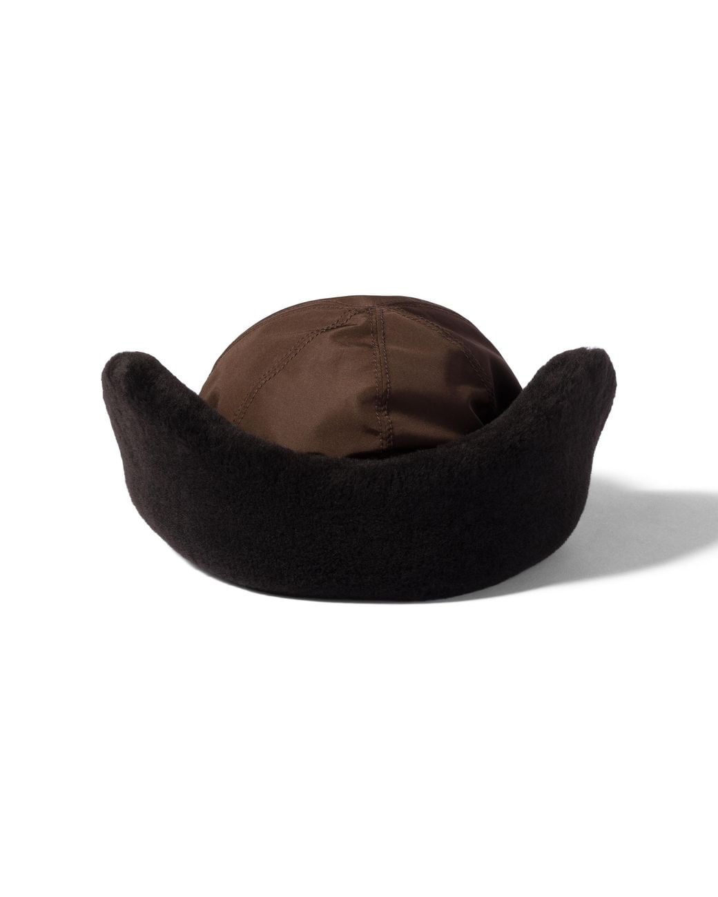 Miu Miu Brown Technical Fabric And Shearling Cap