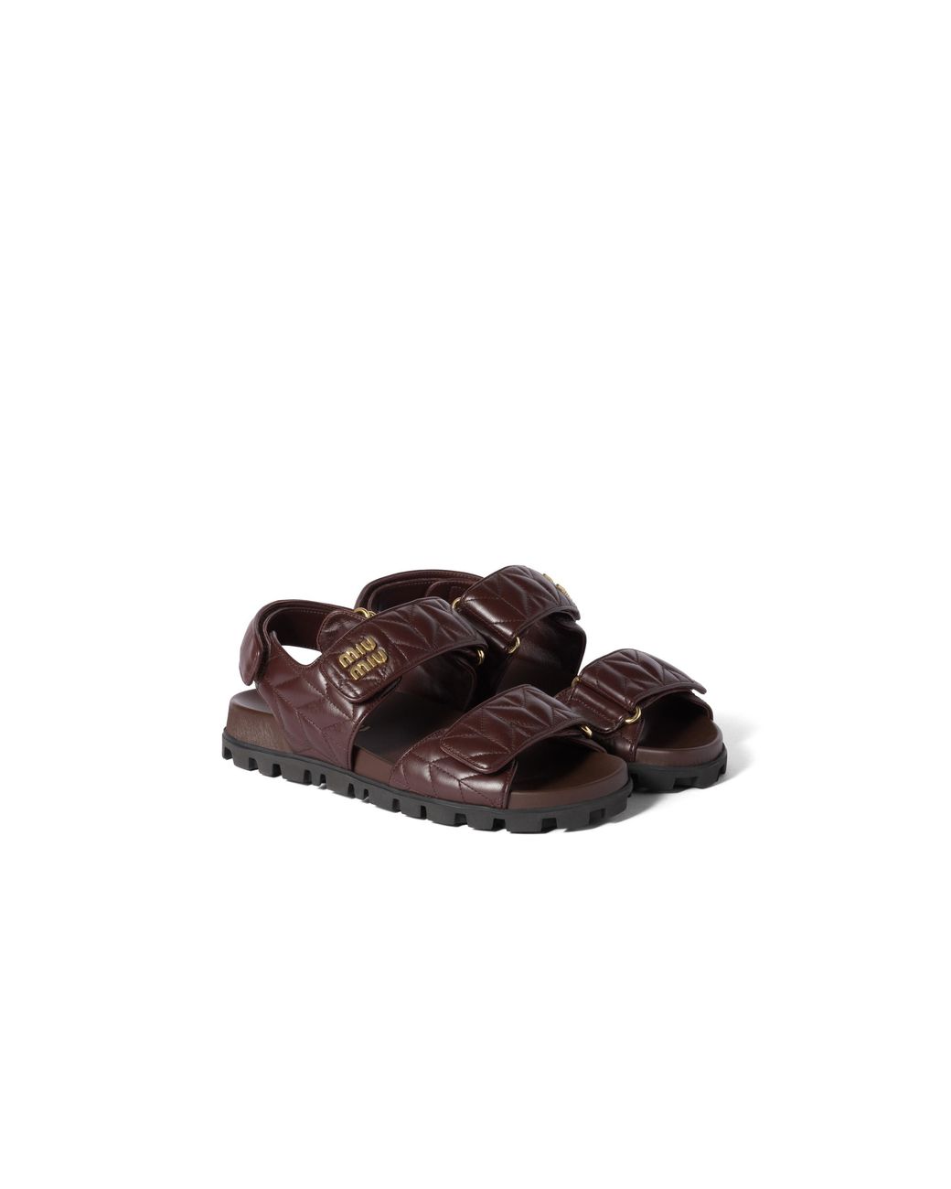 Miu Miu Brown Sporty Matelassé Nappa Leather Sandals, Size 36