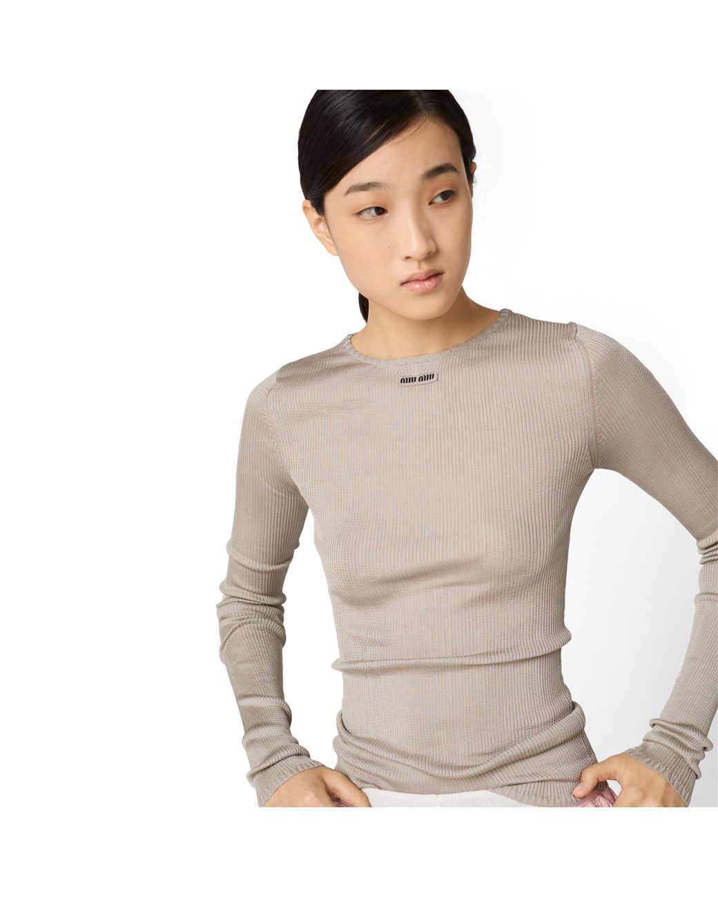 Miu Miu Natural Silk Crew-Neck Sweater