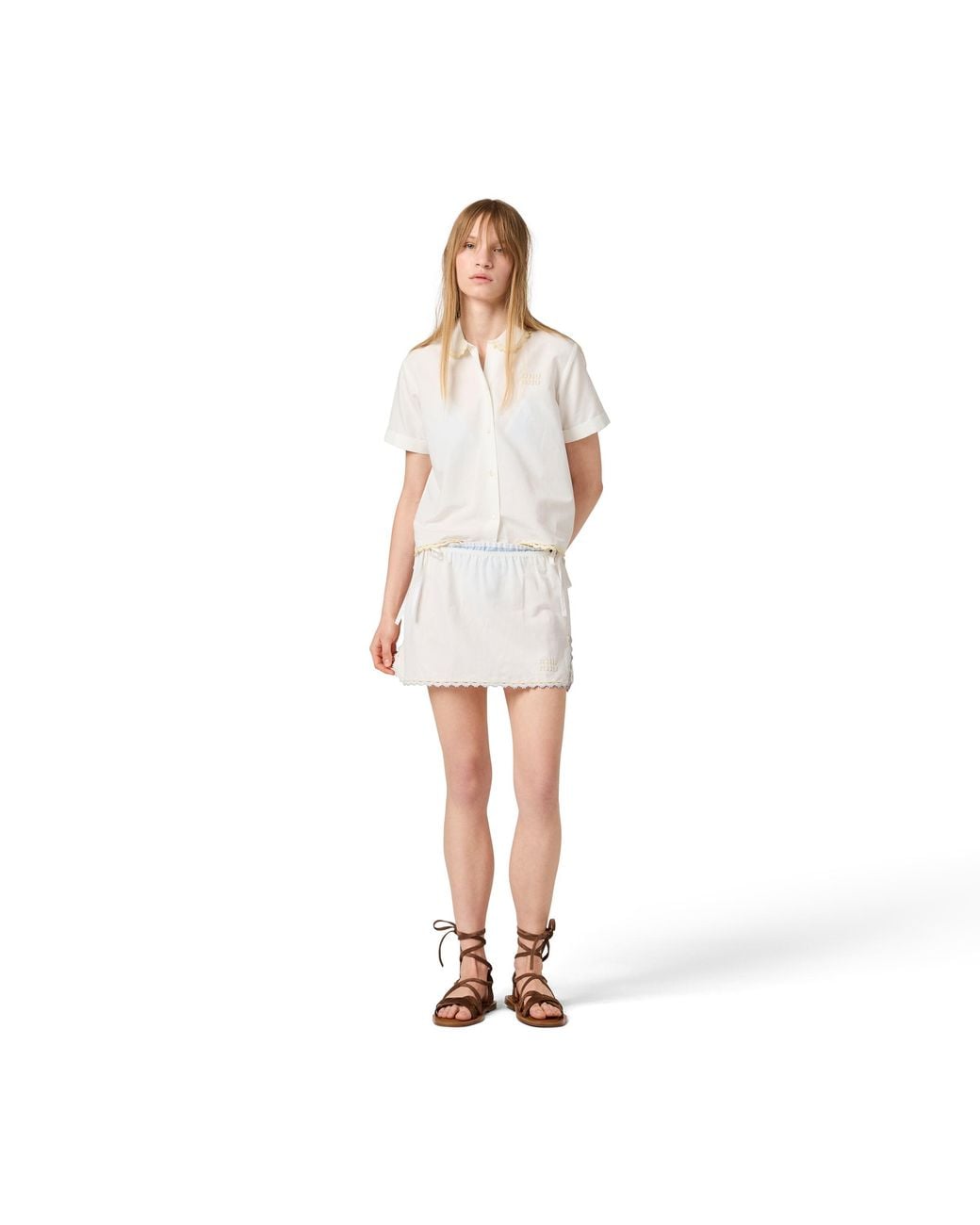 Miu Miu White Embroidered Slub Poplin Shirt