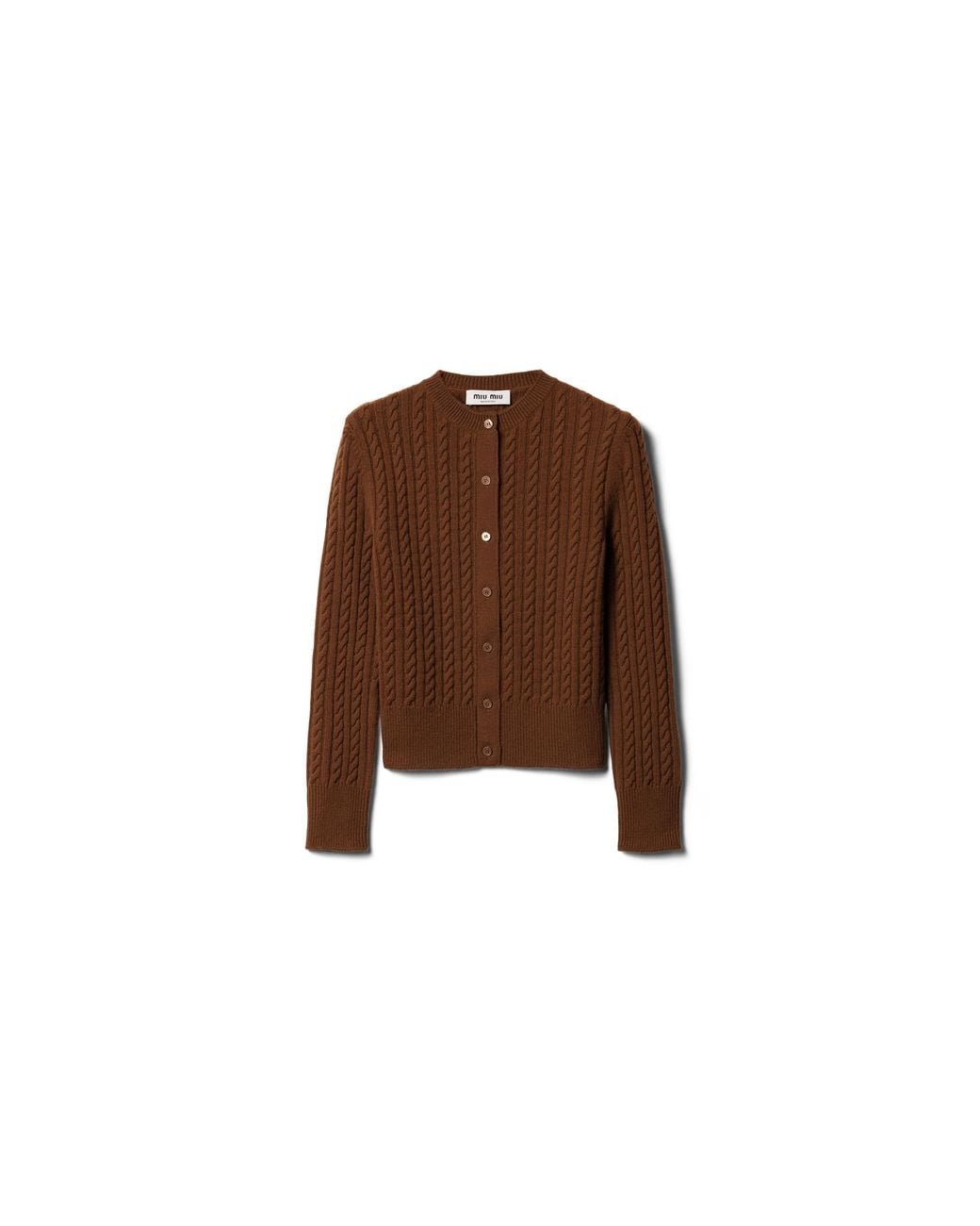 Miu Miu Brown Cable-Knit Cashmere Cardigan