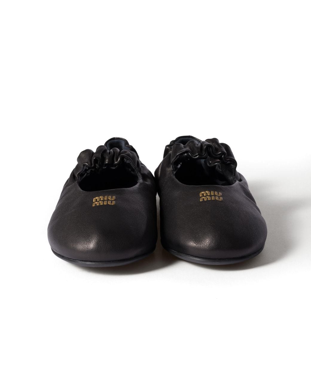 Miu Miu Black Ruches Nappa Leather Ballerinas