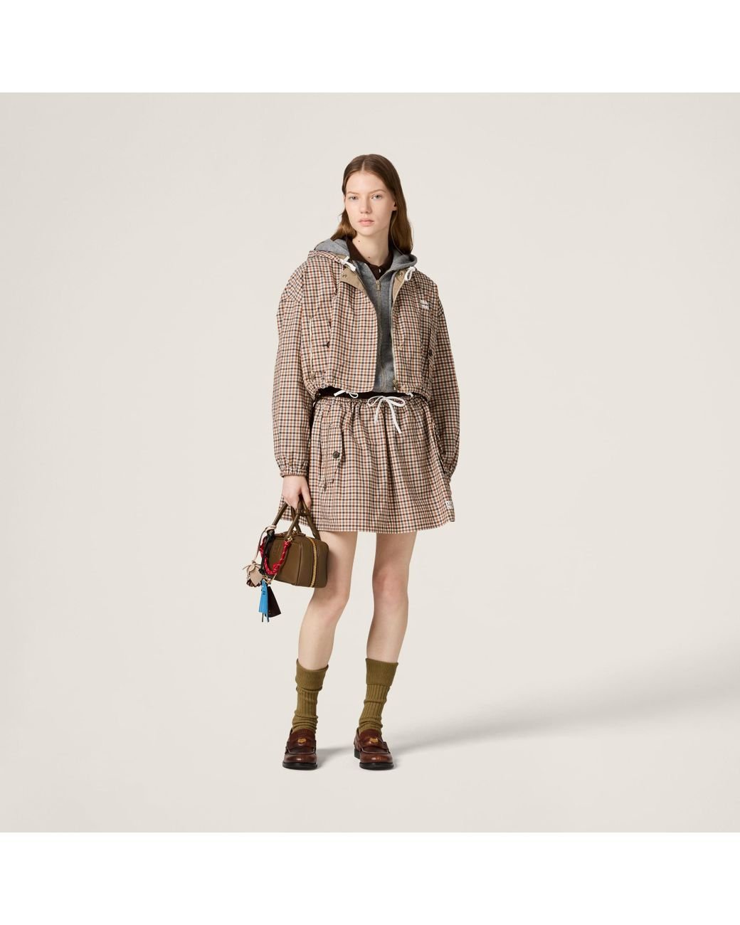 Miu Miu Vichy Check Technical Fabric Blouson Jacket in