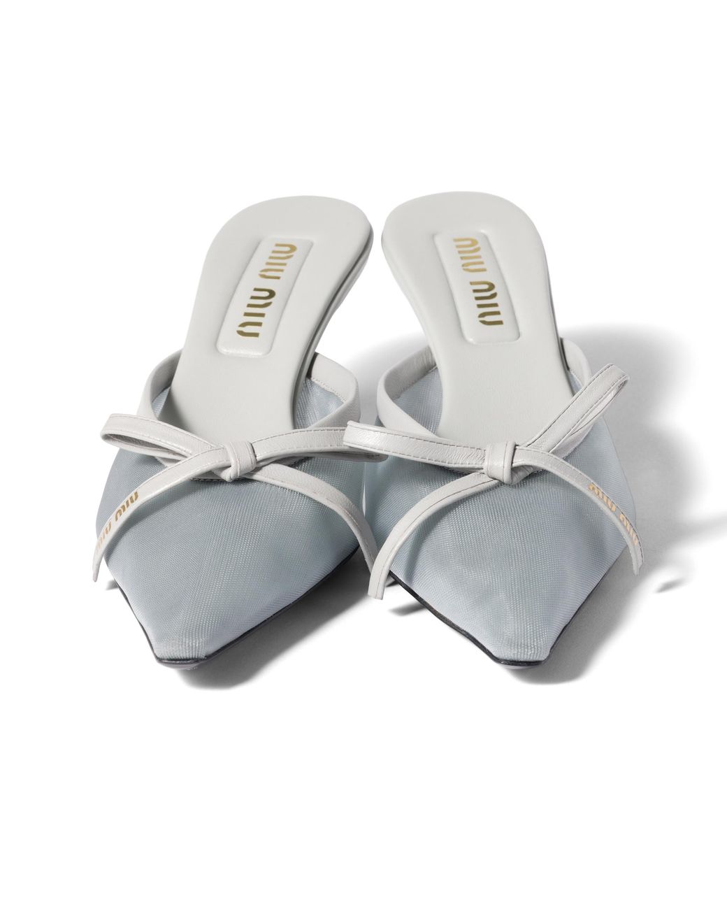 Miu Miu White Mesh Fabric Heeled Mules