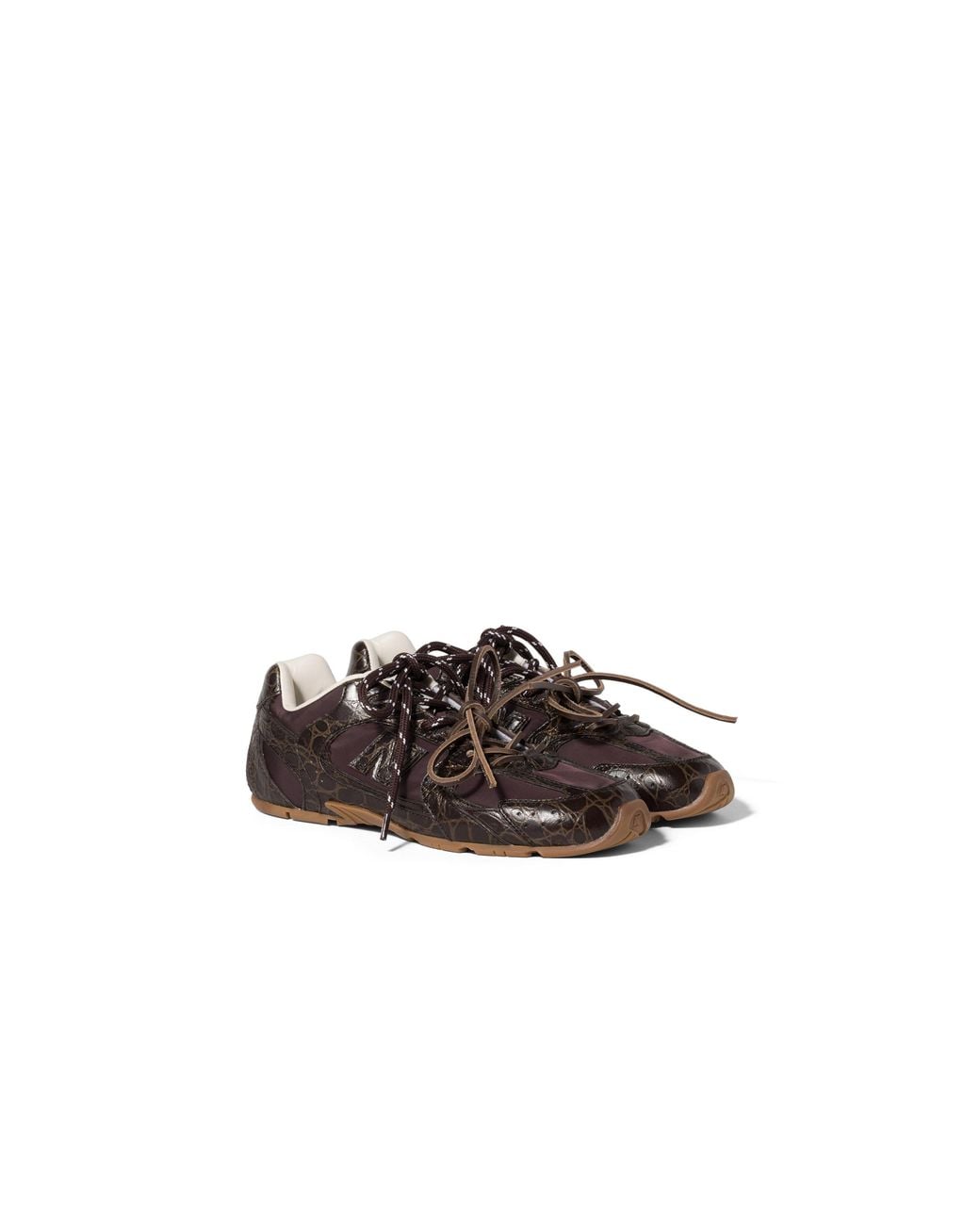 Miu Miu Brown New Balance X 530 Sl Croco-Embossed Leather And Technical Fabric Sneakers