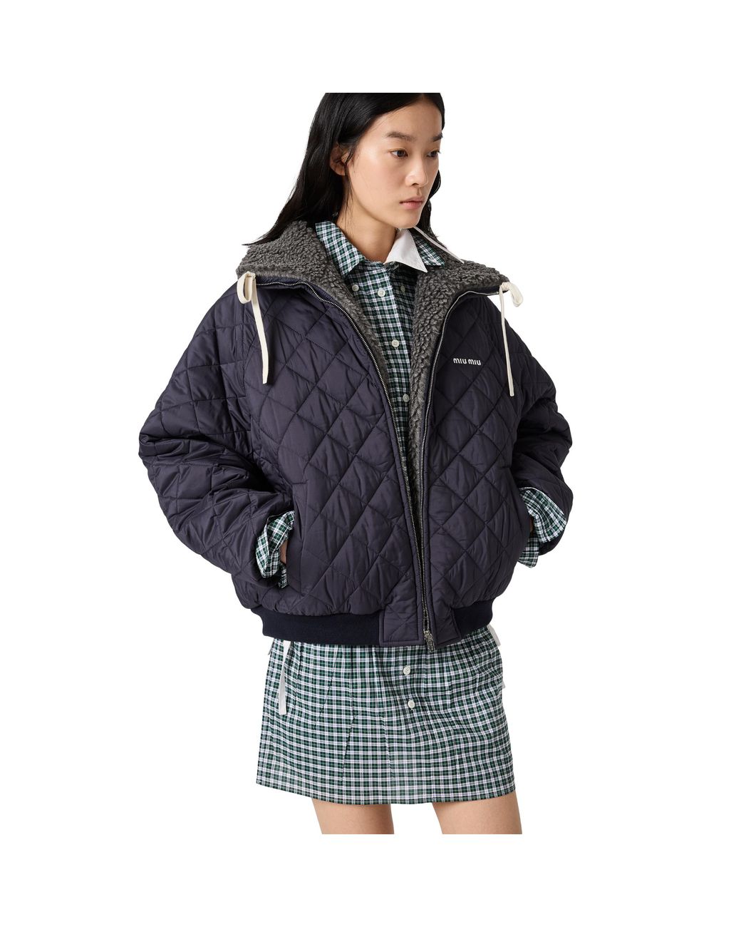 Miu Miu Blue Technical Pongé Down Jacket