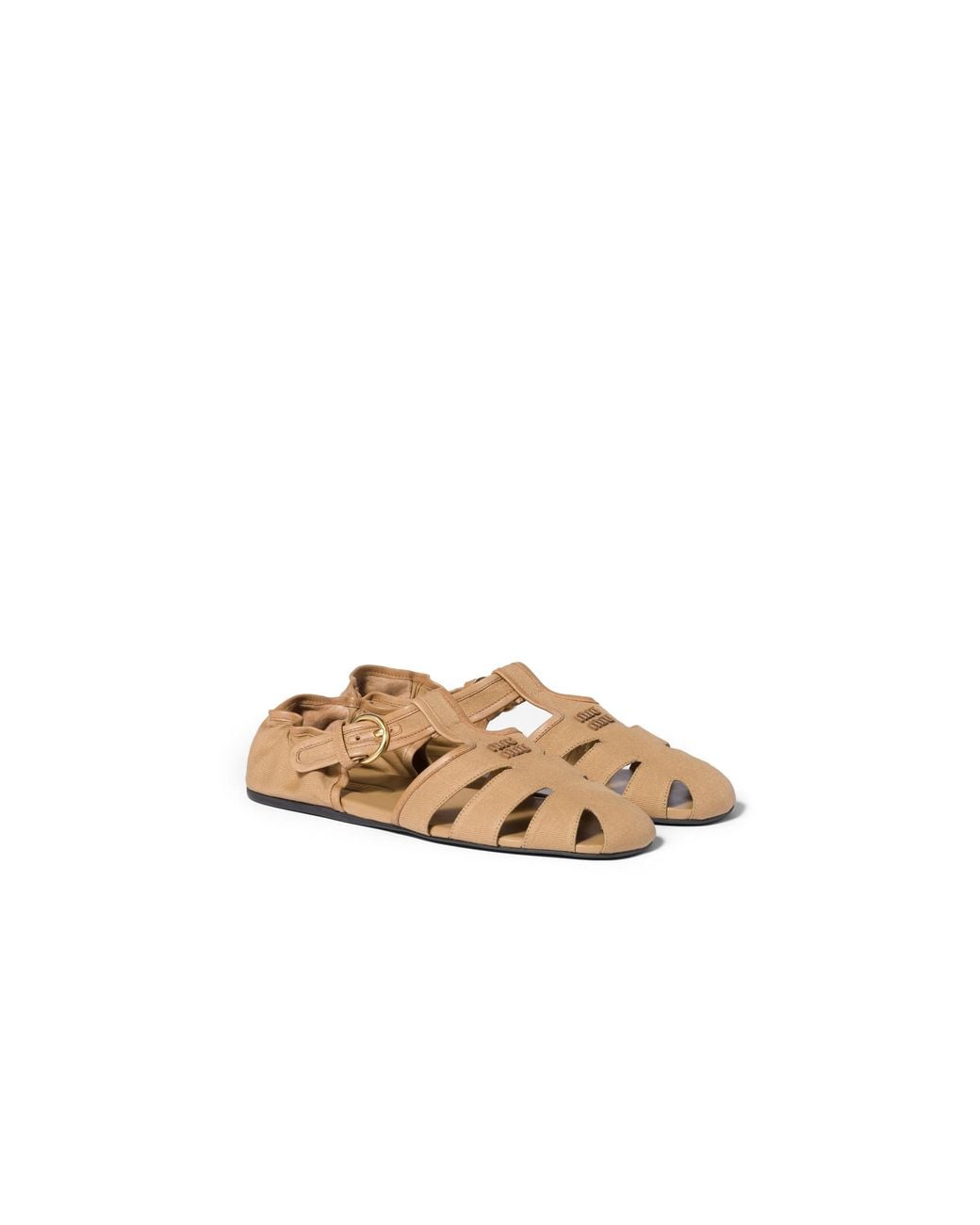 Miu Miu Natural Ruches Cotton And Nappa Leather Fisherman Sandals