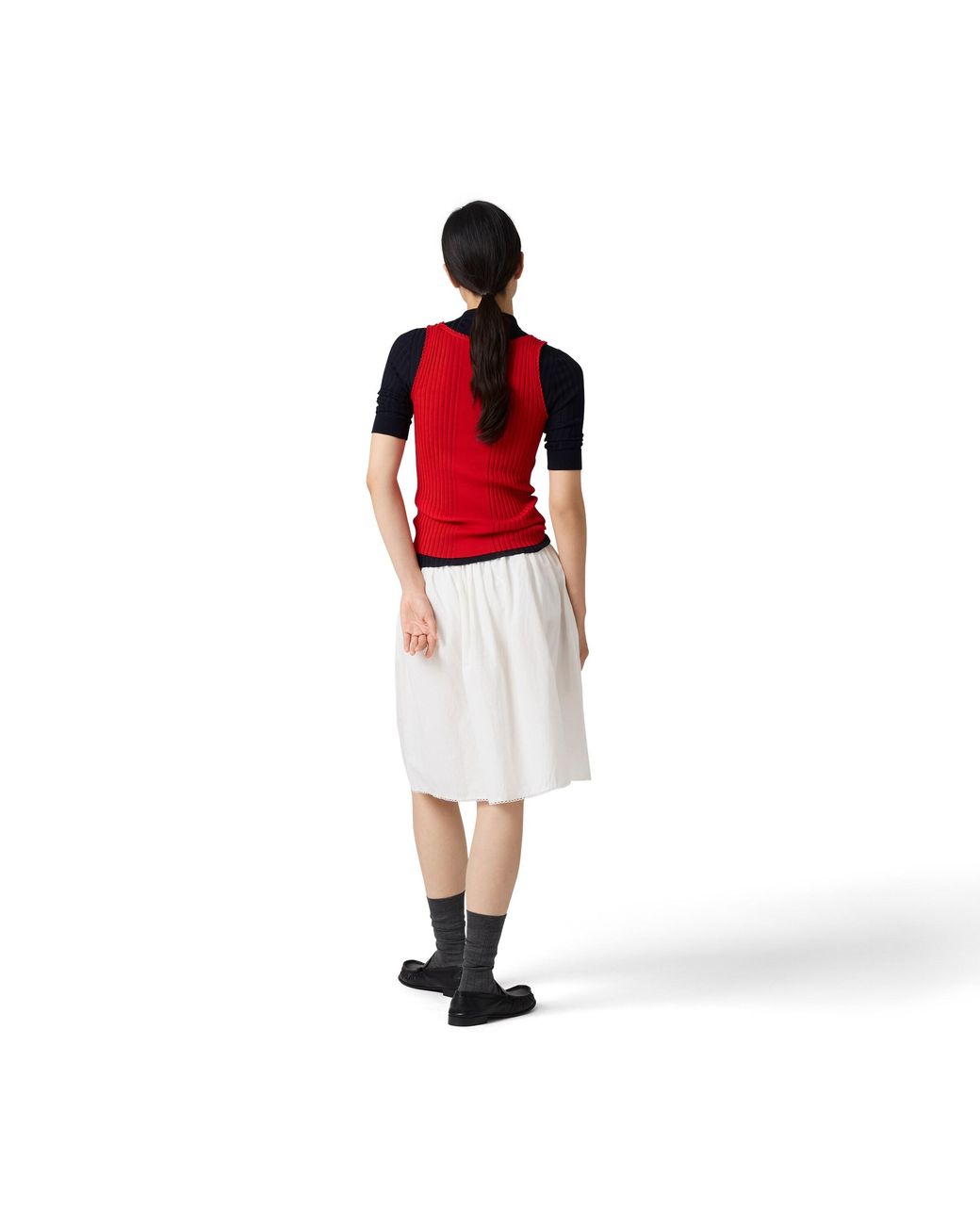 Miu Miu Red Ribbed Knit Wool Tank Top