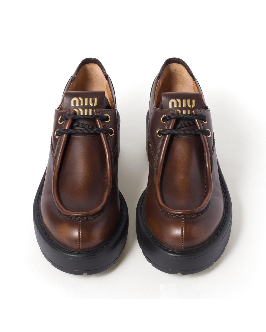 Miu Miu Brown Laced Fumã Leather Shoes