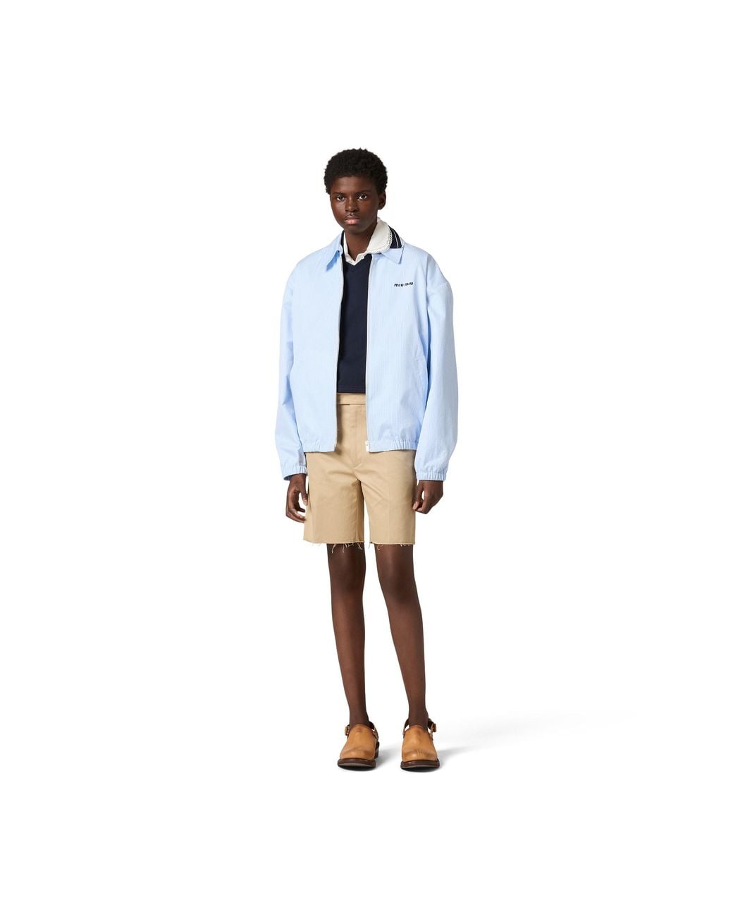Miu Miu Blue Gingham Check Blouson Jacket