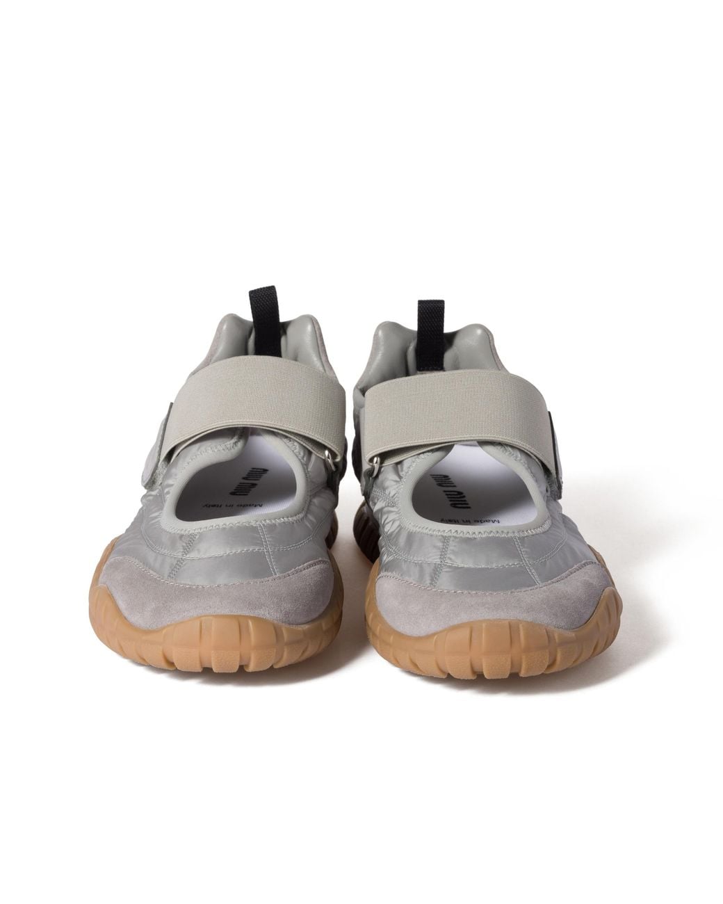 Miu Miu Metallic Tyre Technical Fabric And Suede Ballerinas