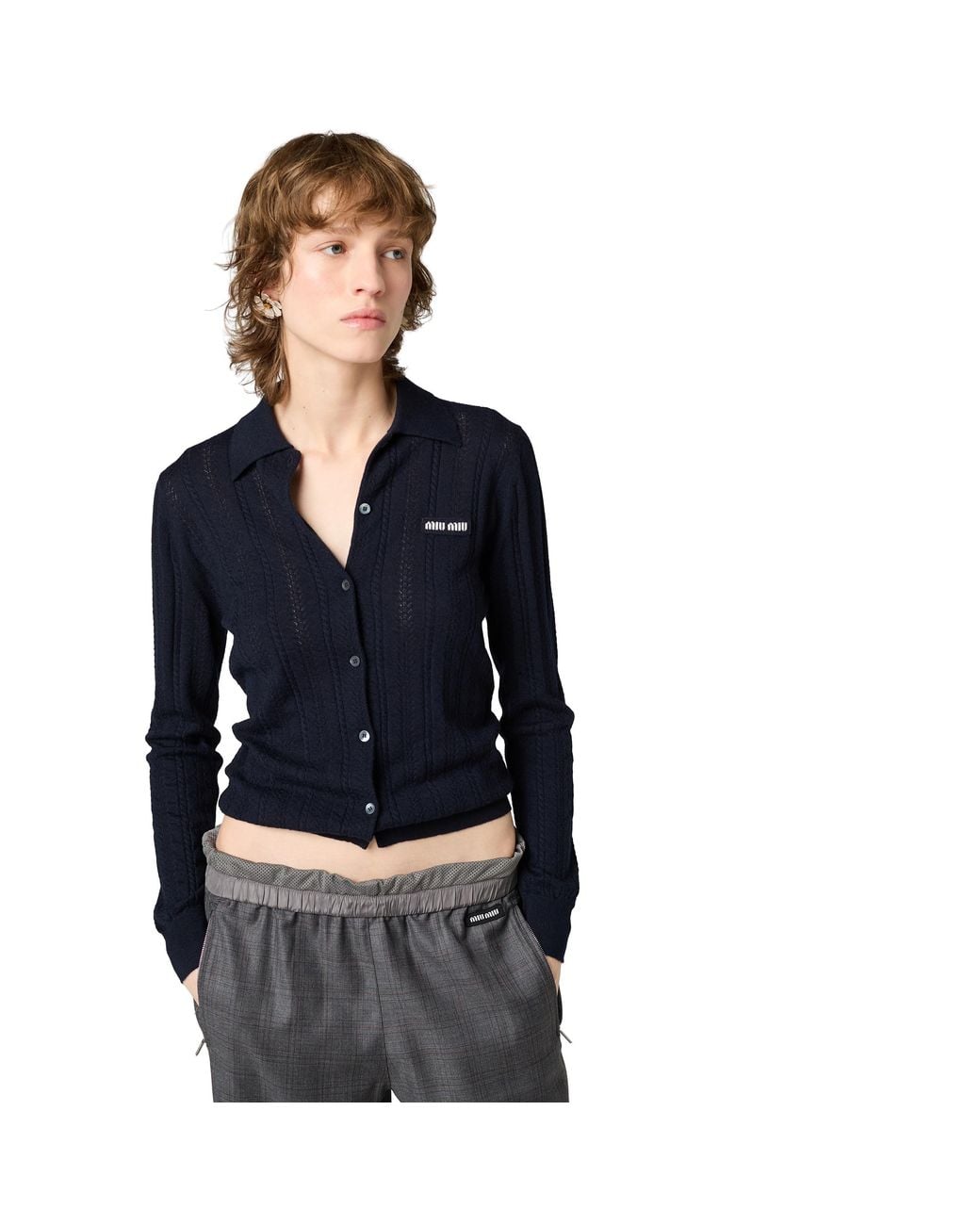 Miu Miu Blue Buttoned Cashmere Cardigan