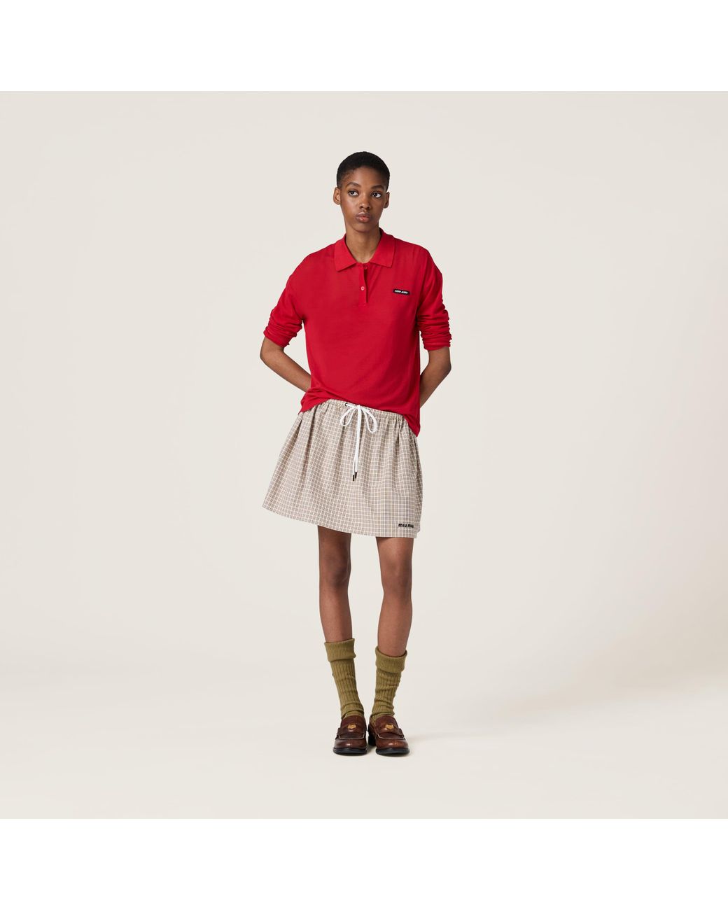miu-miu-Red-Ribbed-Jersey-Polo