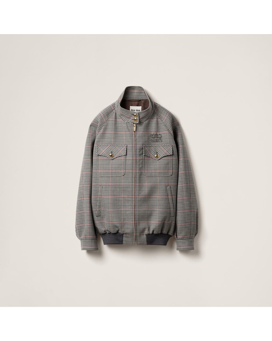 Miu Miu Checked Blouson Jacket in Grey | Lyst UK