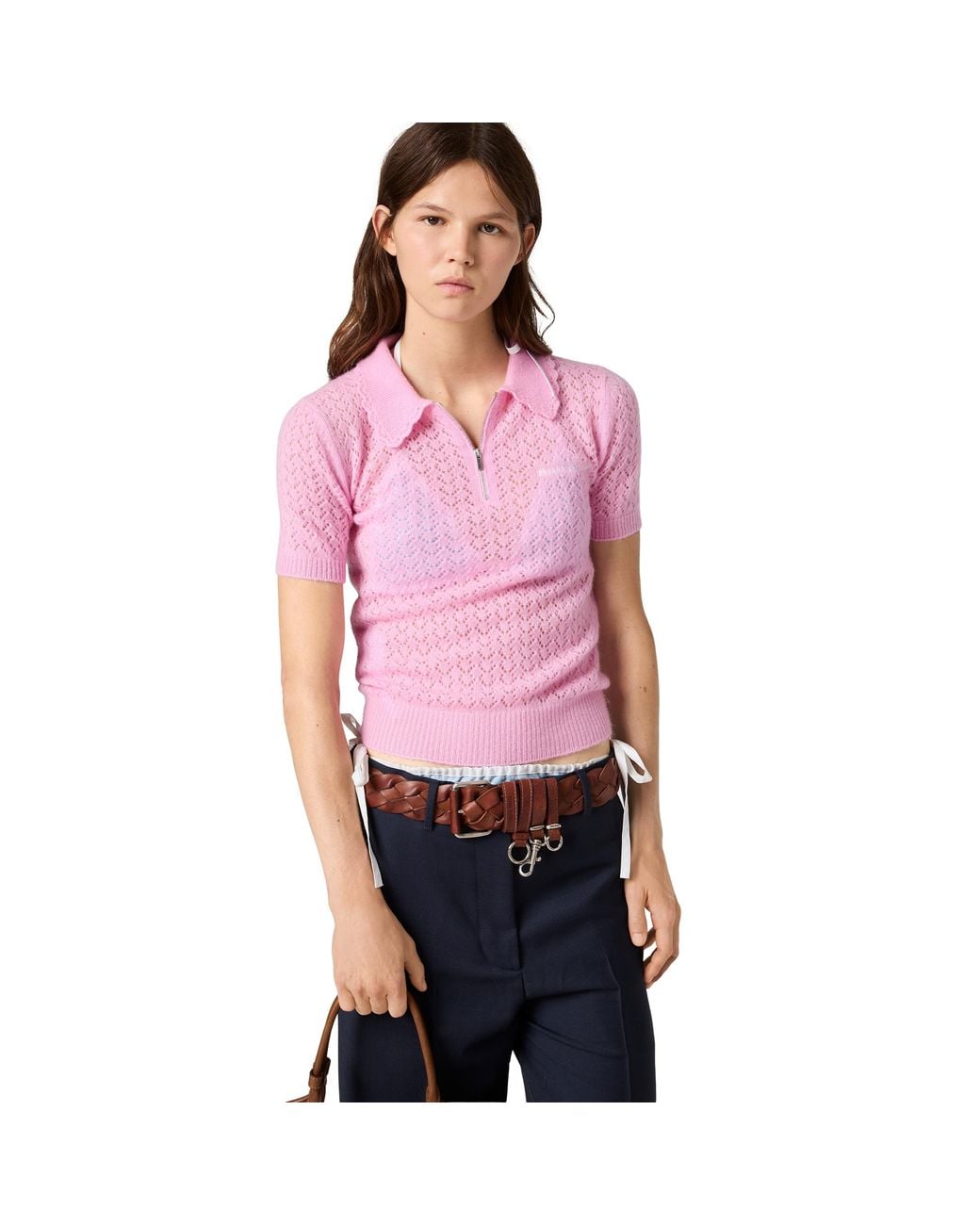 Miu Miu Pink Cashmere And Silk Polo Shirt