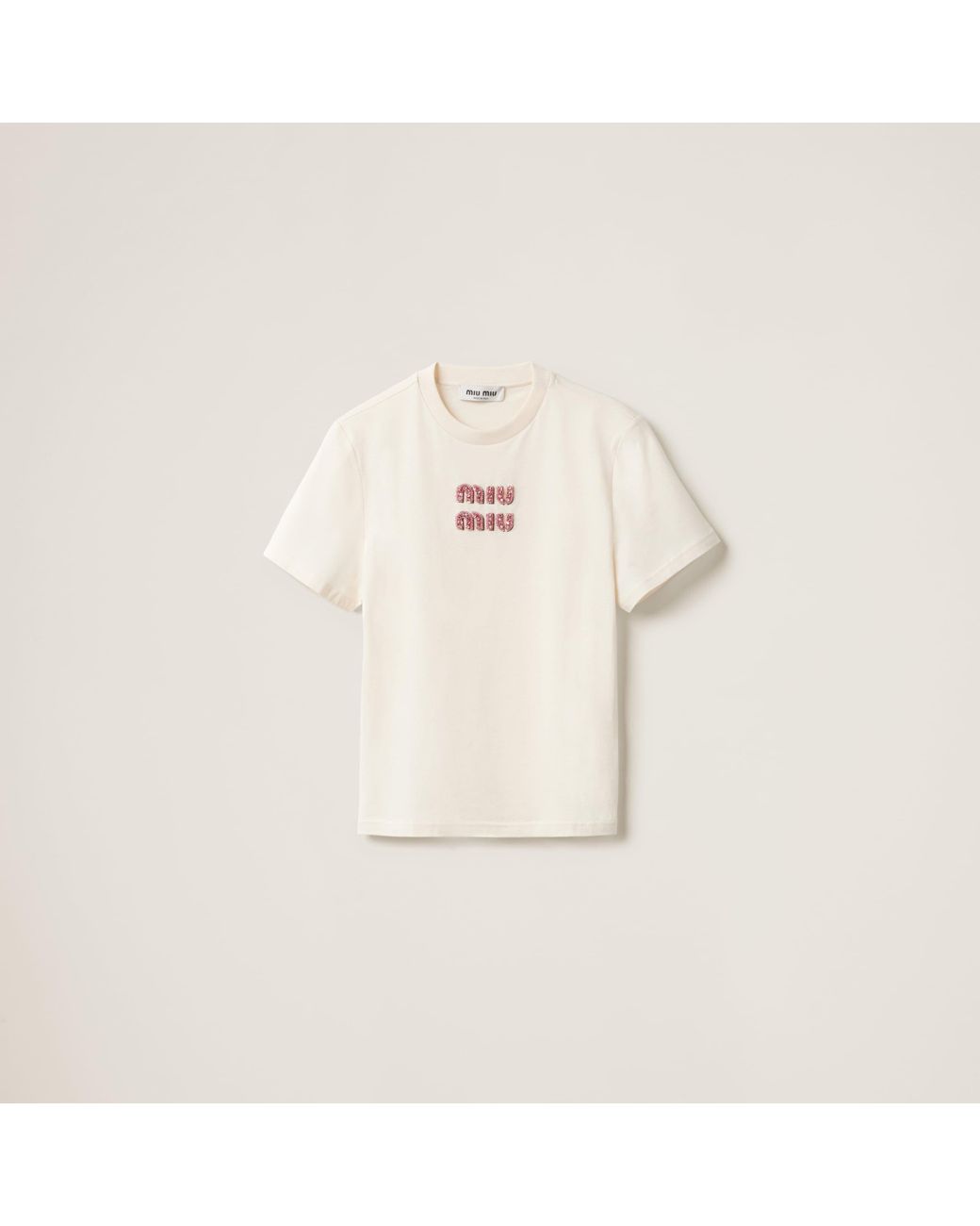 Miu Miu Jersey T-Shirt in Natural | Lyst Miu Miu Jersey T-Shirt in Natural | Lyst