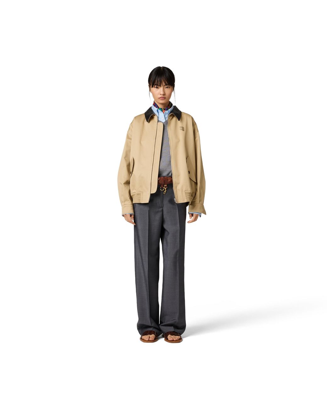 Miu Miu Natural Chino And Leather Bomber Jacket