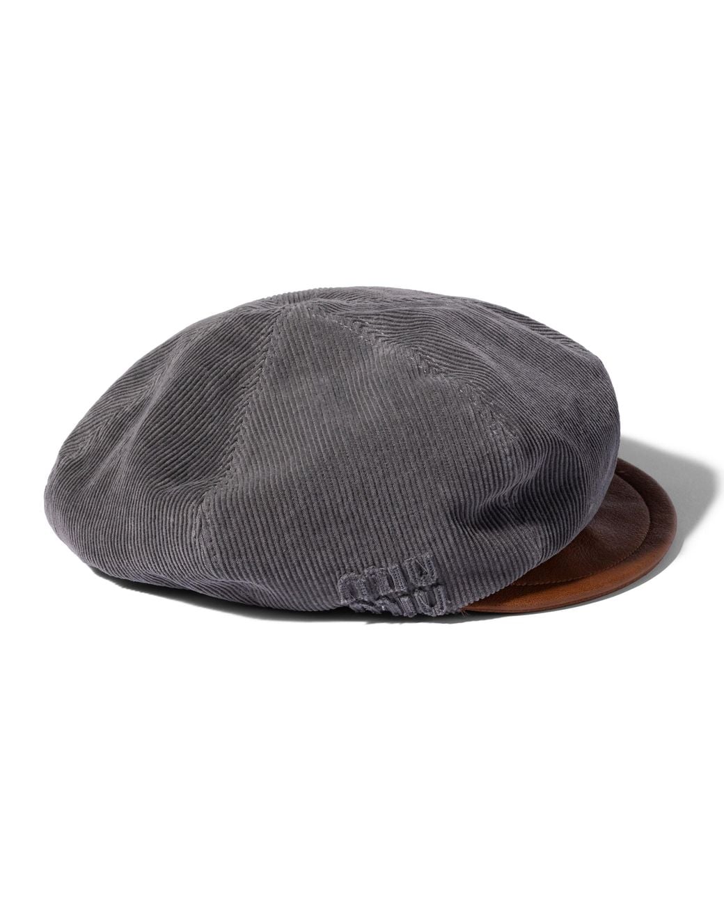 Miu Miu Gray Corduroy And Leather Newsboy Cap