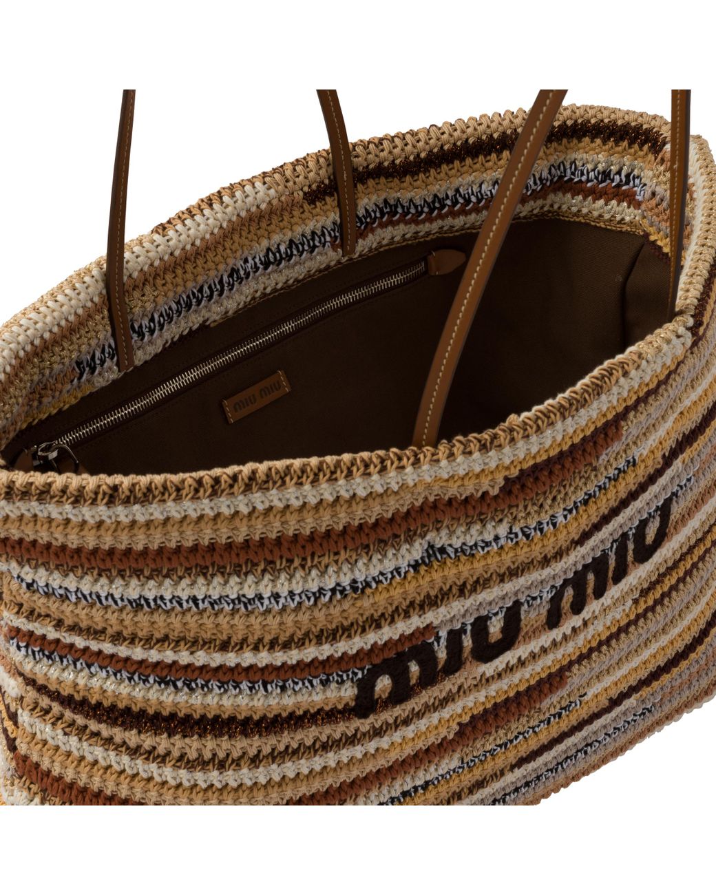 Miu Miu Wander Crochet Handbag Natural in Straw/Wicker with Gold-tone - US