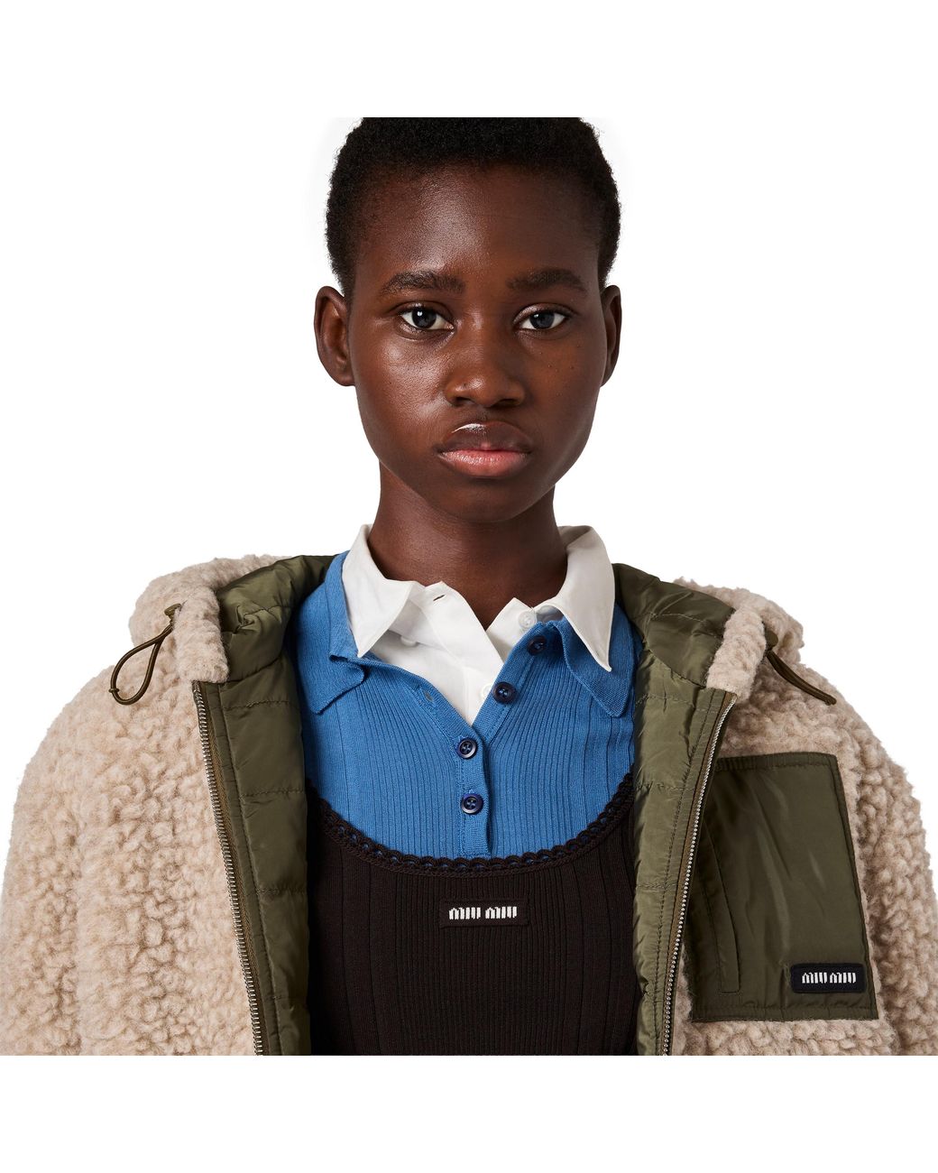 Miu Miu Natural Medium-Weight Teddy Down Jacket With Technical Pongé