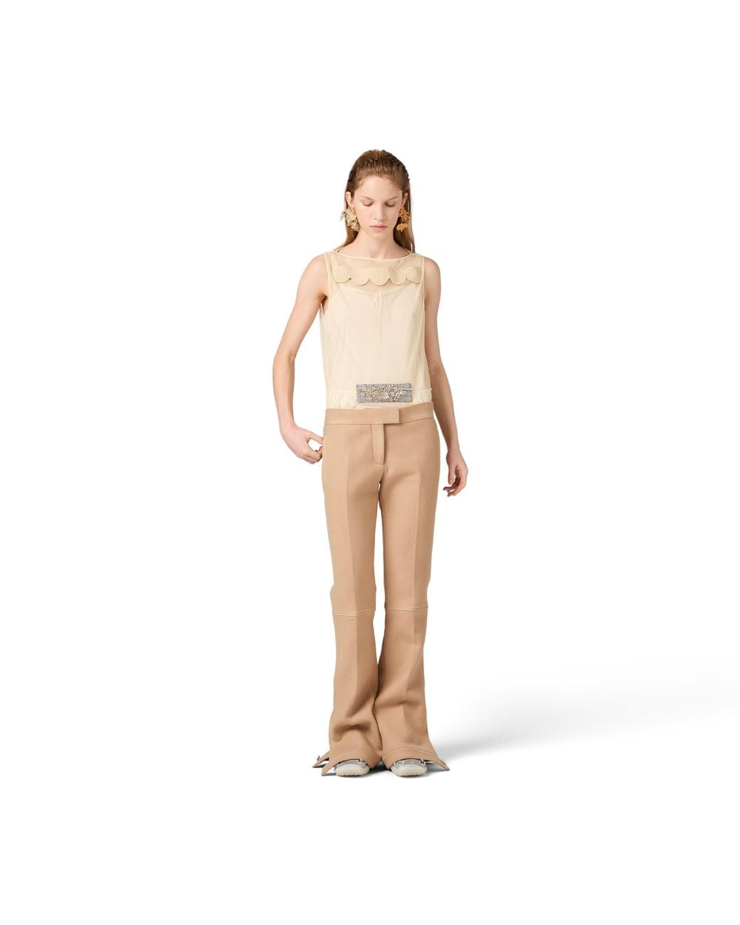 Miu Miu Natural Embellished Tulle Top