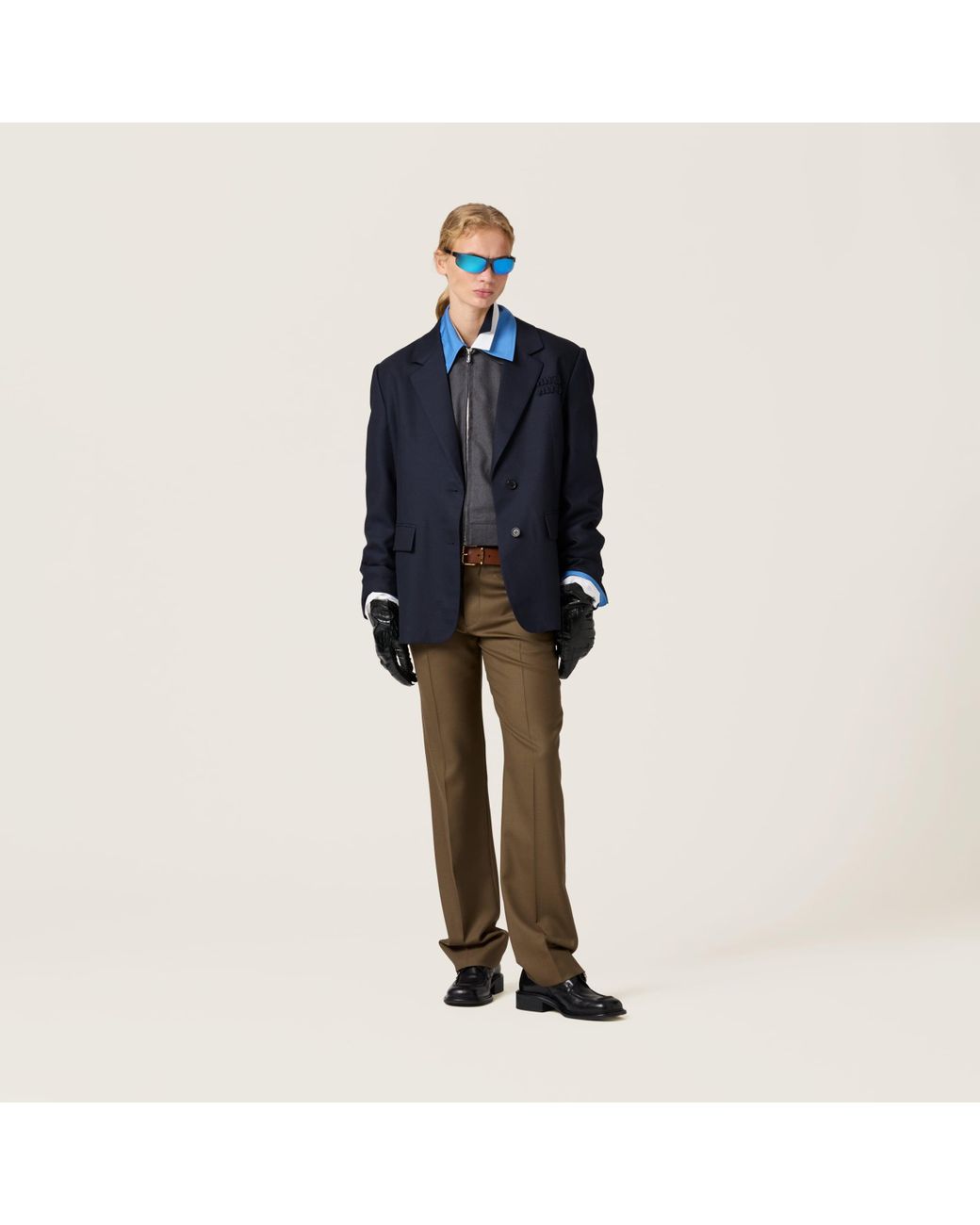 Miu Miu Gabardine Blouson Jacket With Poplin Collar in Blue
