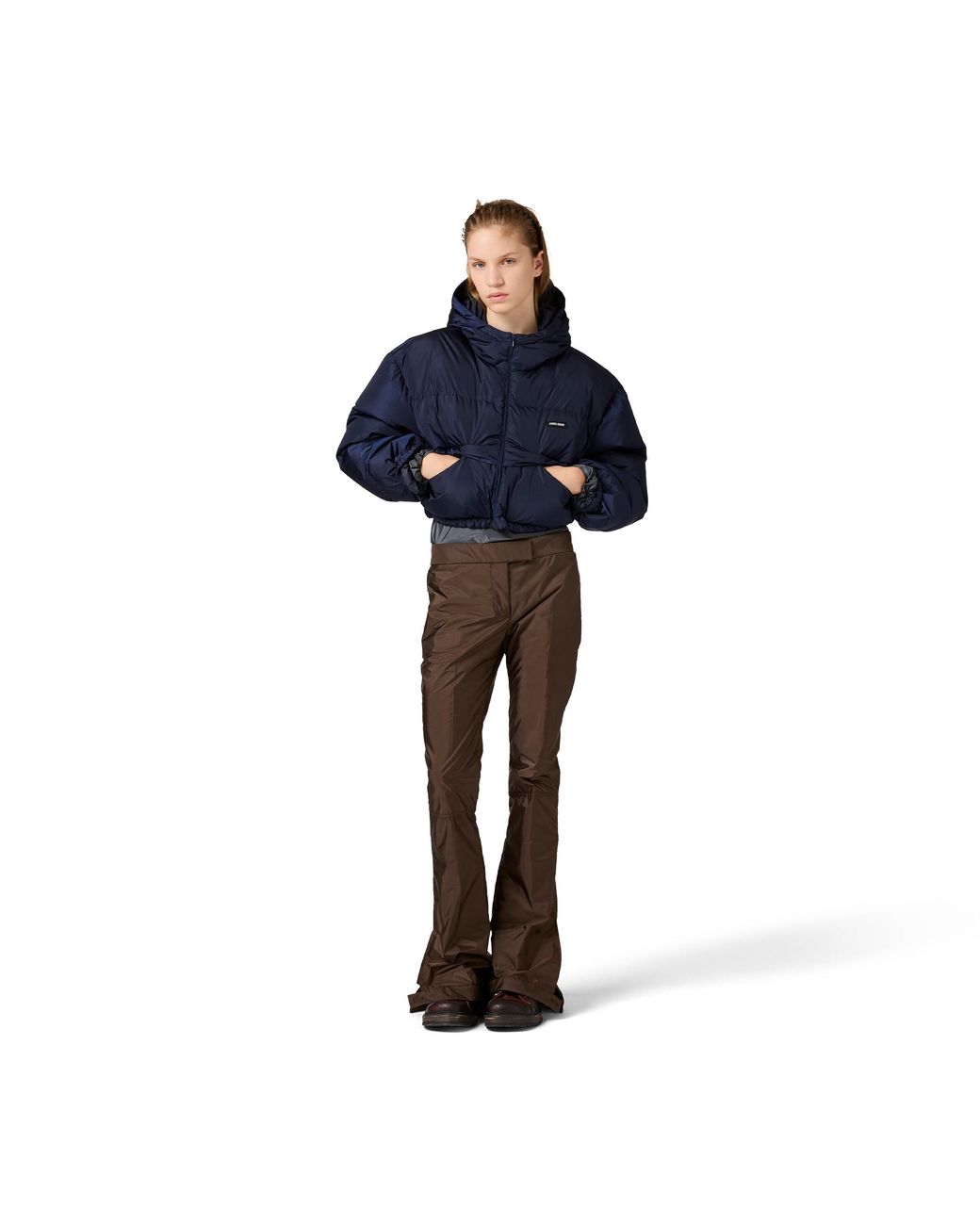 Miu Miu Blue Cropped Technical Fabric Down Jacket