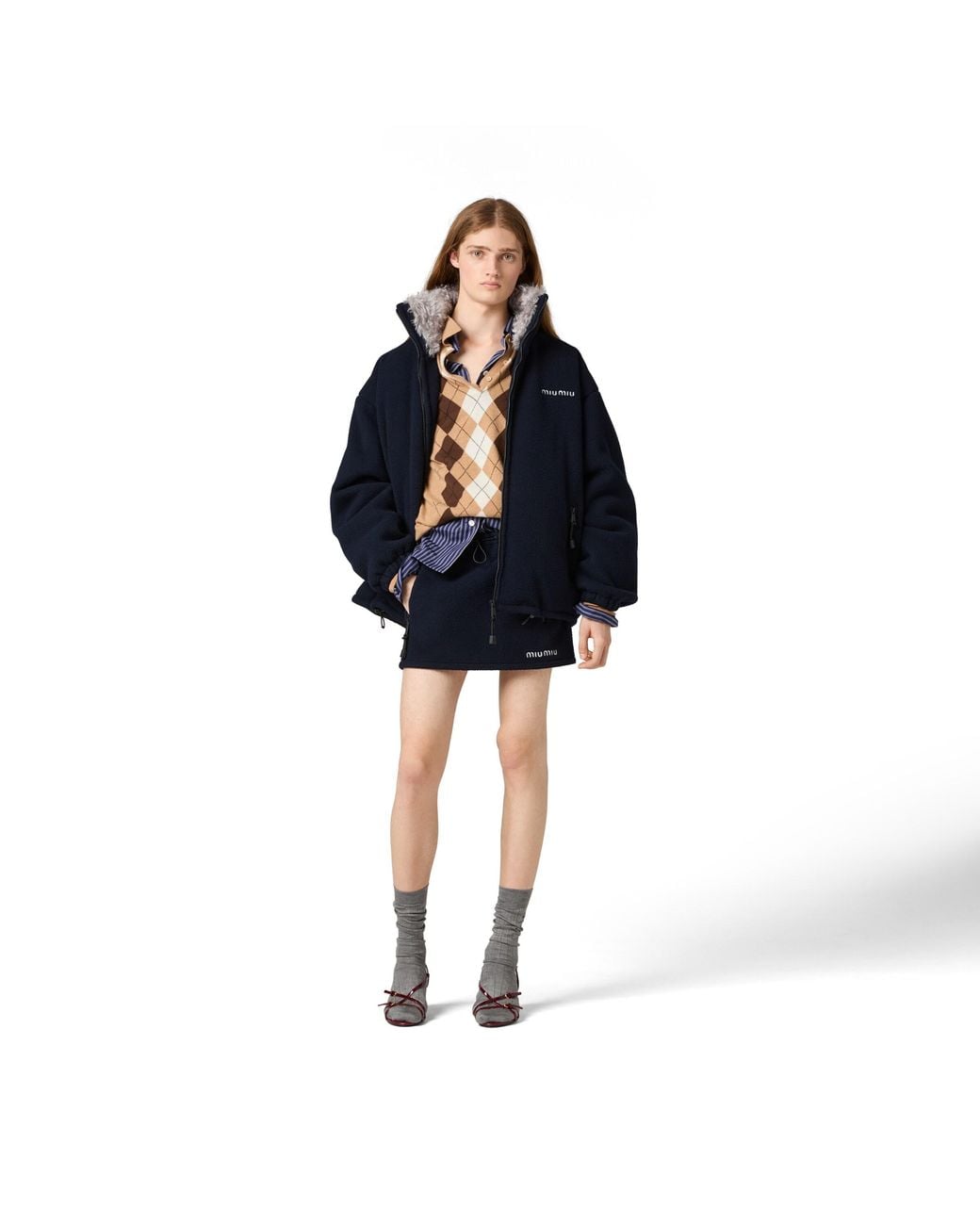Miu Miu Blue Fleece Down Jacket