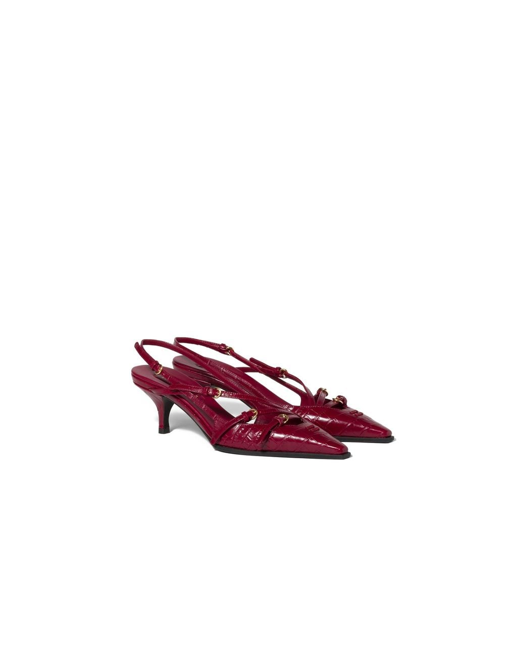Miu Miu Red Crocodile Embossed Calfskin Slingback Pumps