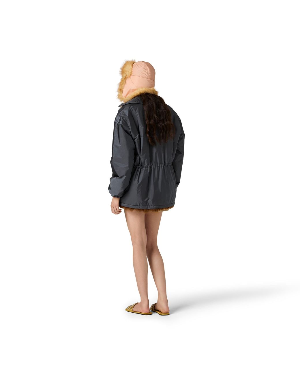 Miu Miu Gray Technical Fabric And Shearling Blouson Jacket