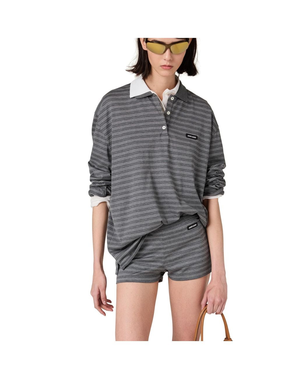 Miu Miu Gray Cotton Jersey Polo Shirt