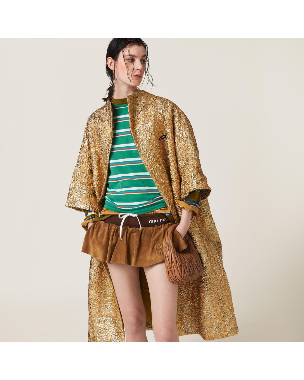 Miu Miu Single-Breasted Lamé Cloquet Jacquard Cape in Natural | Lyst