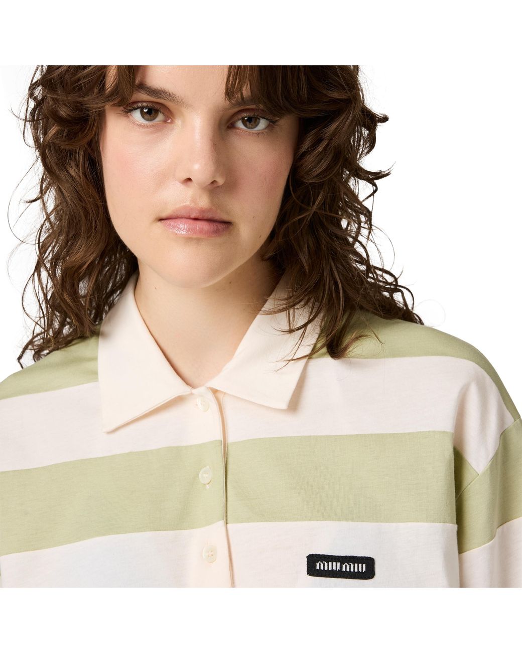 Miu Miu White Striped Jersey Polo Shirt