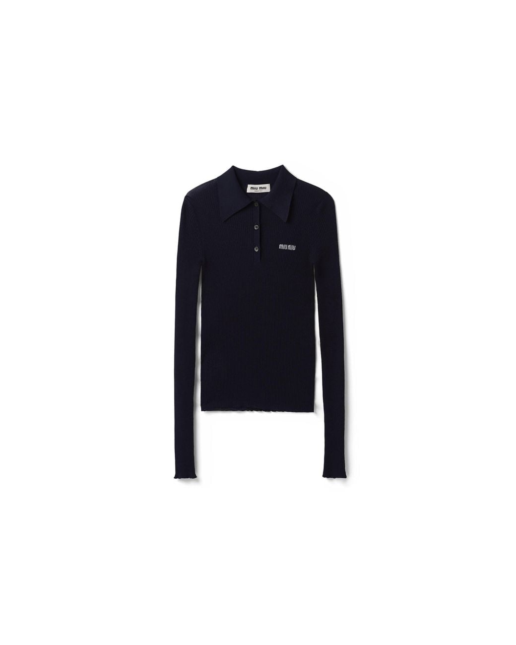 Miu Miu Blue Cashmere And Silk Knit Polo Shirt