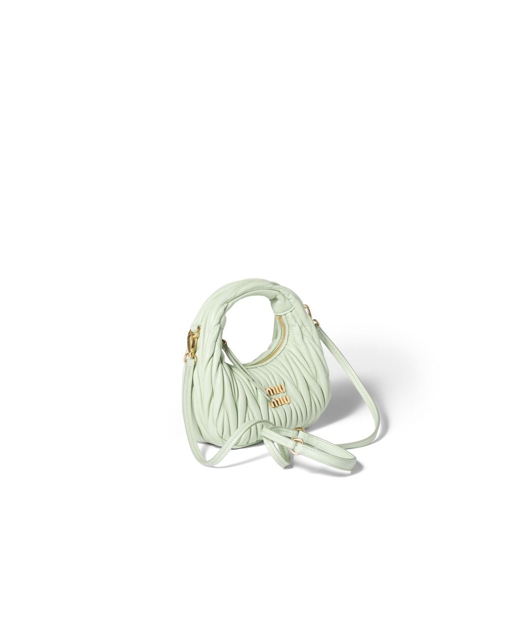 Miu Miu Green Wander Matelassé Nappa Leather Hobo Mini-Bag