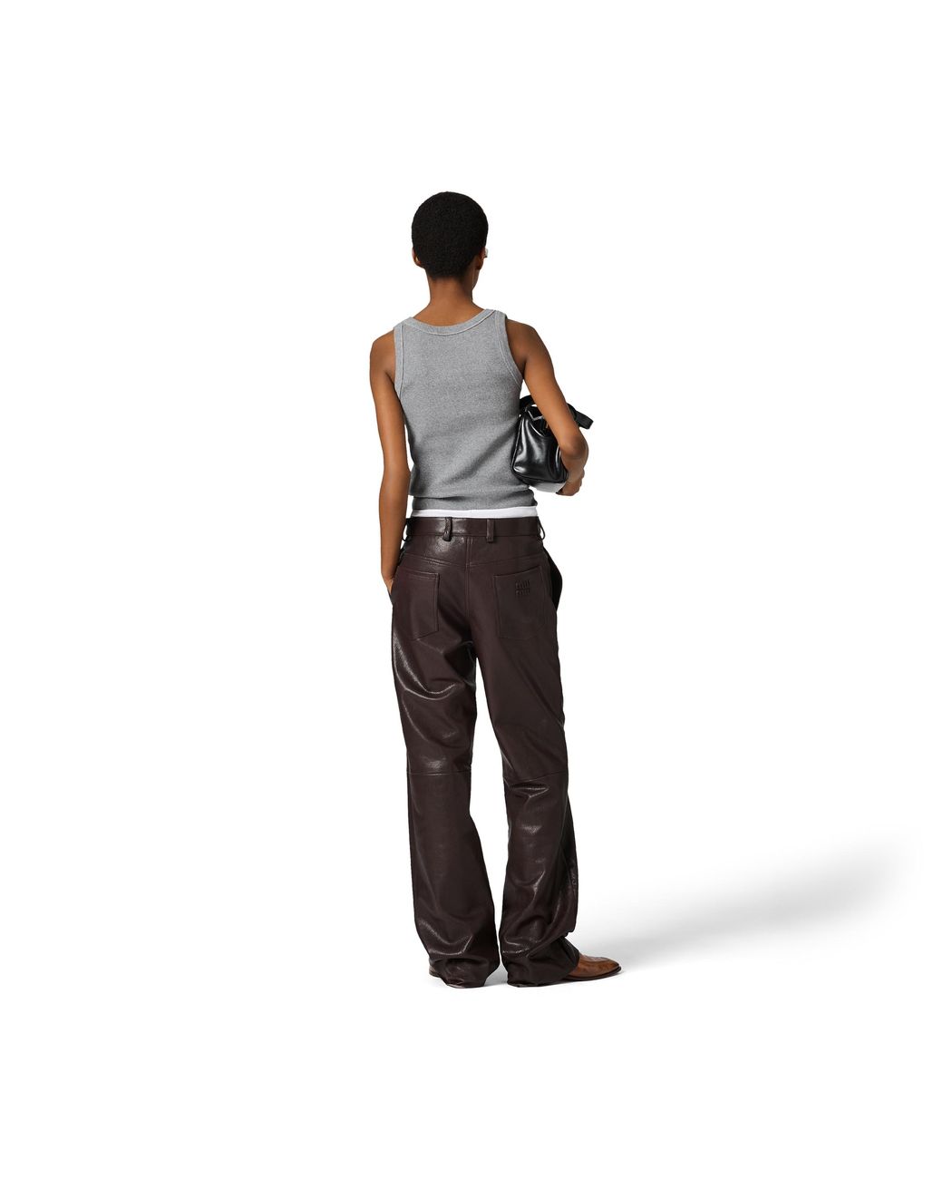 Miu Miu Gray Ribbed Jersey Tank Top